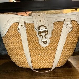 Michael Kors Collection White and Tan Woven Tote